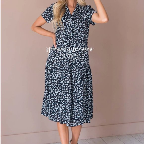 Neesee's Dresses Blue Floral Midi Dress - Picture 9 of 9
